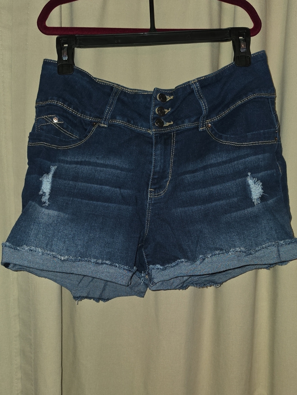 YMI WBB Dark Blue High-Rise Distressed Rolled Hem Jean Shorts Wanna Betta Butt